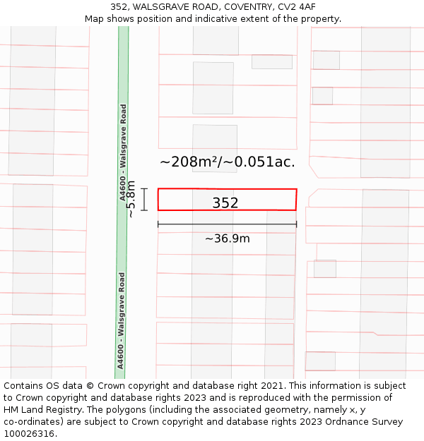 352, WALSGRAVE ROAD, COVENTRY, CV2 4AF: Plot and title map