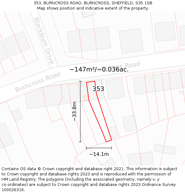 353, BURNCROSS ROAD, BURNCROSS, SHEFFIELD, S35 1SB: Plot and title map