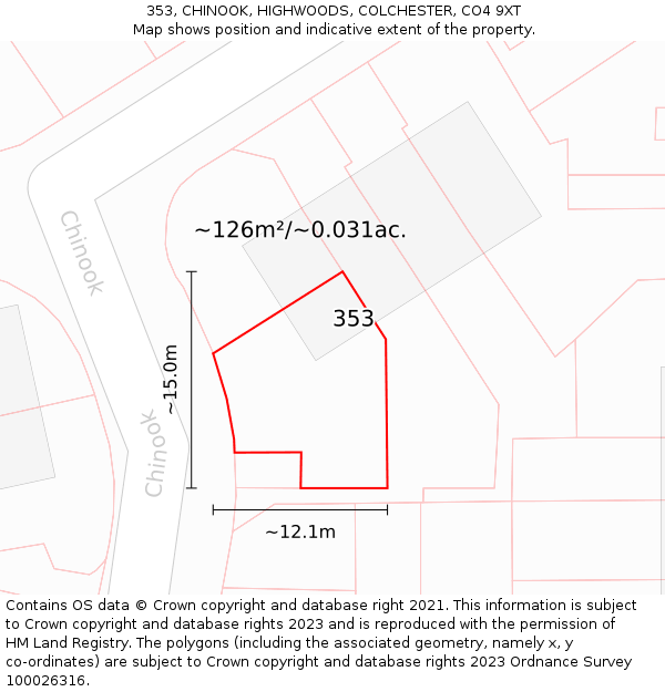 353, CHINOOK, HIGHWOODS, COLCHESTER, CO4 9XT: Plot and title map
