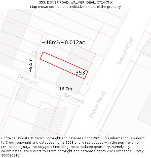 353, DOVER ROAD, WALMER, DEAL, CT14 7NX: Plot and title map