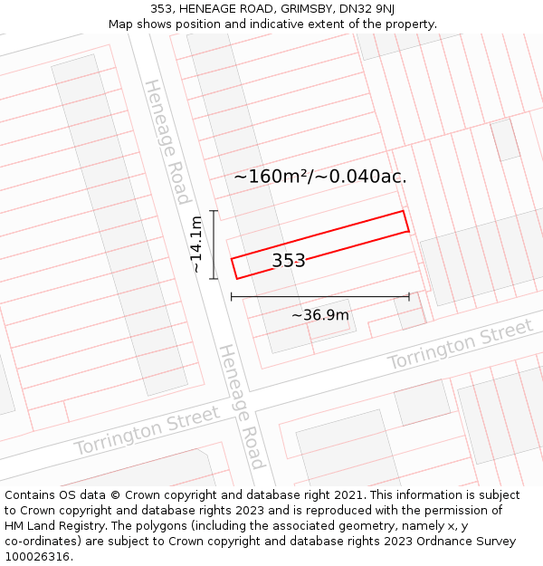 353, HENEAGE ROAD, GRIMSBY, DN32 9NJ: Plot and title map