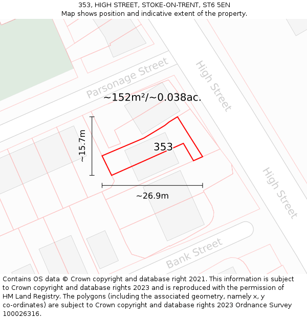 353, HIGH STREET, STOKE-ON-TRENT, ST6 5EN: Plot and title map