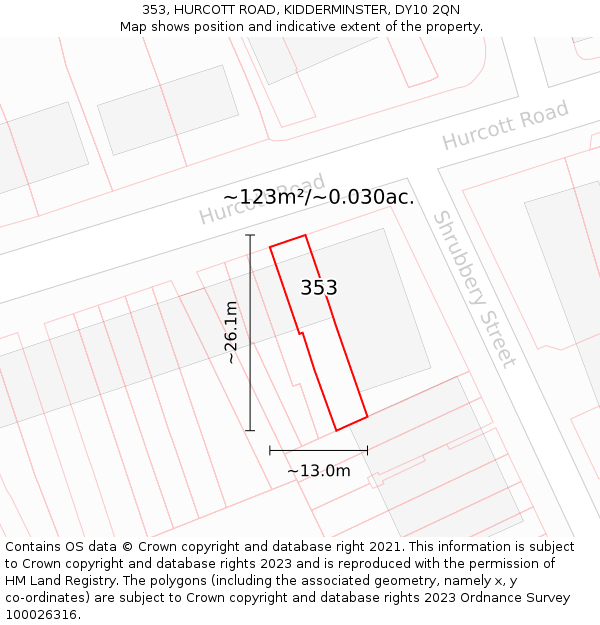 353, HURCOTT ROAD, KIDDERMINSTER, DY10 2QN: Plot and title map