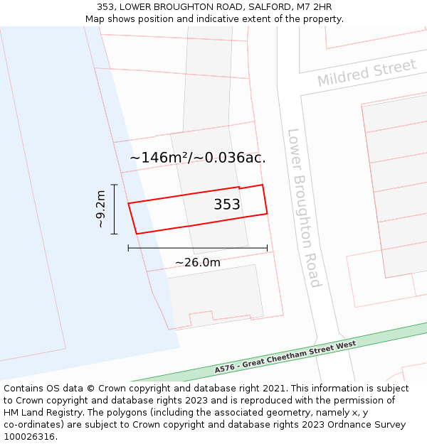 353, LOWER BROUGHTON ROAD, SALFORD, M7 2HR: Plot and title map