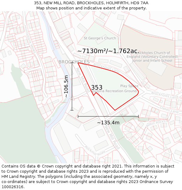 353, NEW MILL ROAD, BROCKHOLES, HOLMFIRTH, HD9 7AA: Plot and title map