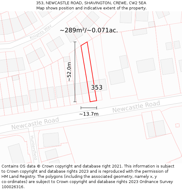 353, NEWCASTLE ROAD, SHAVINGTON, CREWE, CW2 5EA: Plot and title map