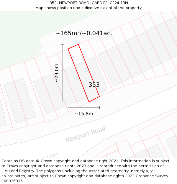 353, NEWPORT ROAD, CARDIFF, CF24 1RN: Plot and title map