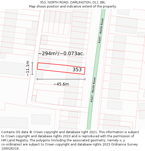 353, NORTH ROAD, DARLINGTON, DL1 3BL: Plot and title map