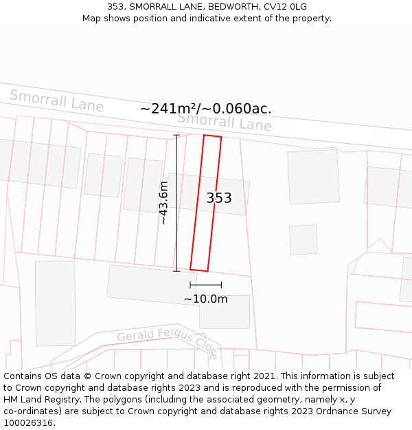 353, SMORRALL LANE, BEDWORTH, CV12 0LG: Plot and title map