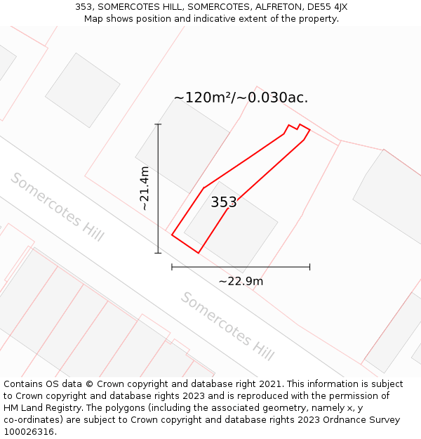 353, SOMERCOTES HILL, SOMERCOTES, ALFRETON, DE55 4JX: Plot and title map