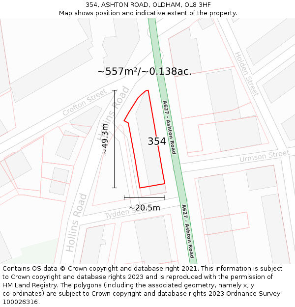 354, ASHTON ROAD, OLDHAM, OL8 3HF: Plot and title map