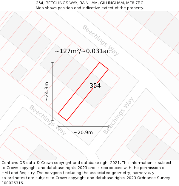 354, BEECHINGS WAY, RAINHAM, GILLINGHAM, ME8 7BG: Plot and title map