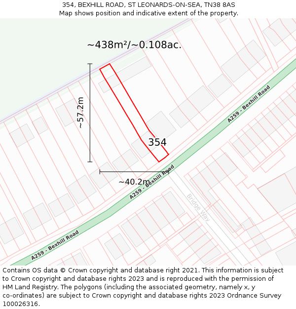354, BEXHILL ROAD, ST LEONARDS-ON-SEA, TN38 8AS: Plot and title map
