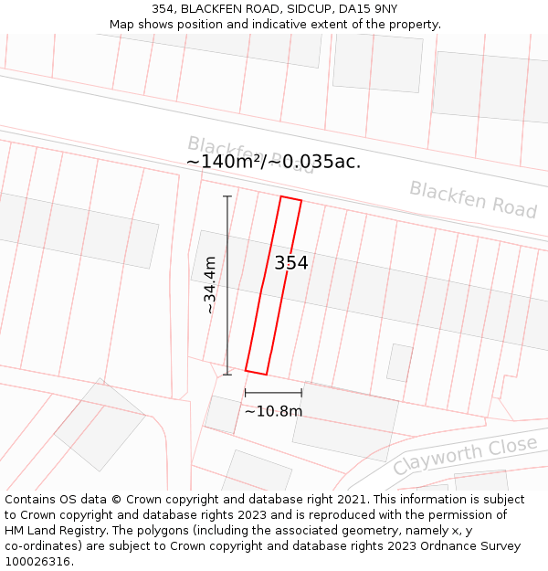 354, BLACKFEN ROAD, SIDCUP, DA15 9NY: Plot and title map