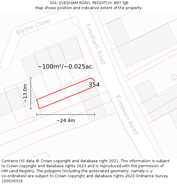 354, EVESHAM ROAD, REDDITCH, B97 5JB: Plot and title map
