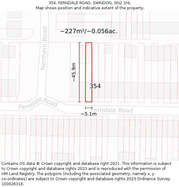 354, FERNDALE ROAD, SWINDON, SN2 1HL: Plot and title map