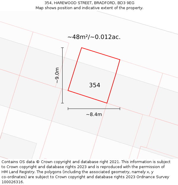 354, HAREWOOD STREET, BRADFORD, BD3 9EG: Plot and title map