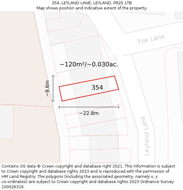 354, LEYLAND LANE, LEYLAND, PR25 1TB: Plot and title map