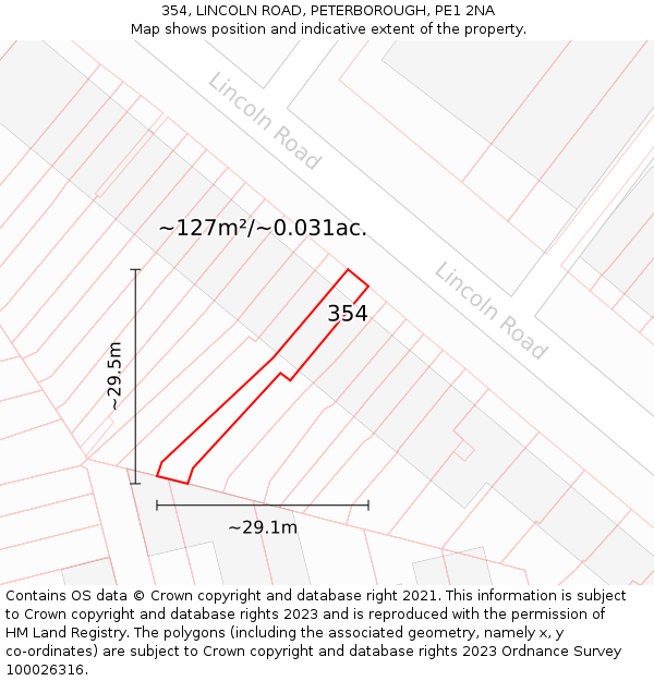 354, LINCOLN ROAD, PETERBOROUGH, PE1 2NA: Plot and title map