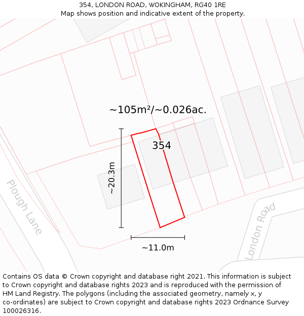 354, LONDON ROAD, WOKINGHAM, RG40 1RE: Plot and title map