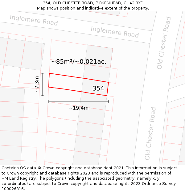 354, OLD CHESTER ROAD, BIRKENHEAD, CH42 3XF: Plot and title map
