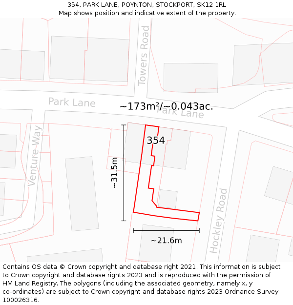 354, PARK LANE, POYNTON, STOCKPORT, SK12 1RL: Plot and title map