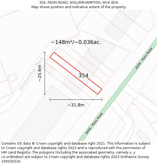354, PENN ROAD, WOLVERHAMPTON, WV4 4DA: Plot and title map