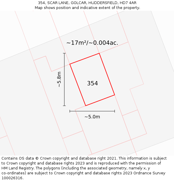354, SCAR LANE, GOLCAR, HUDDERSFIELD, HD7 4AR: Plot and title map