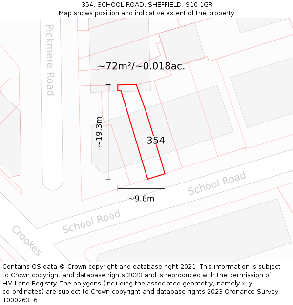 354, SCHOOL ROAD, SHEFFIELD, S10 1GR: Plot and title map