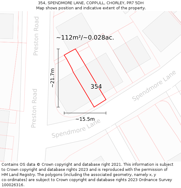 354, SPENDMORE LANE, COPPULL, CHORLEY, PR7 5DH: Plot and title map