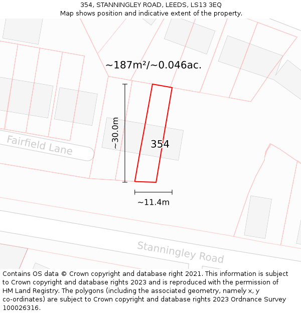 354, STANNINGLEY ROAD, LEEDS, LS13 3EQ: Plot and title map