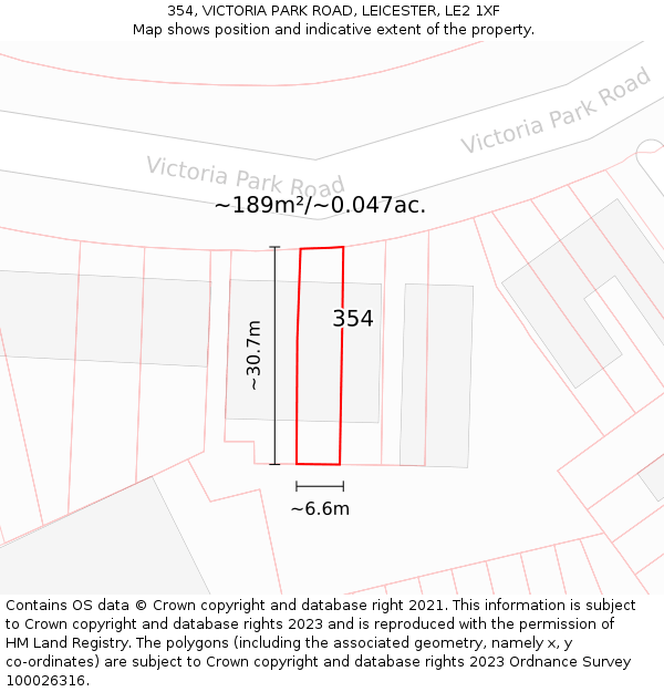 354, VICTORIA PARK ROAD, LEICESTER, LE2 1XF: Plot and title map