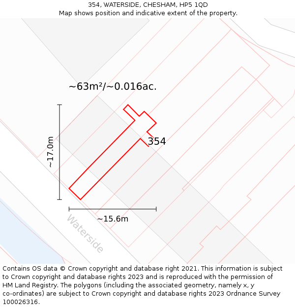 354, WATERSIDE, CHESHAM, HP5 1QD: Plot and title map