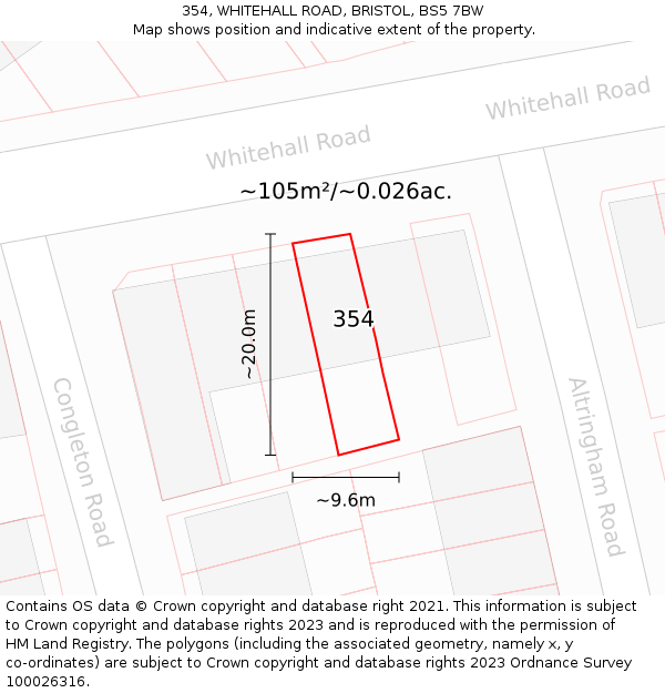 354, WHITEHALL ROAD, BRISTOL, BS5 7BW: Plot and title map