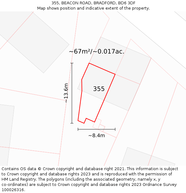 355, BEACON ROAD, BRADFORD, BD6 3DF: Plot and title map