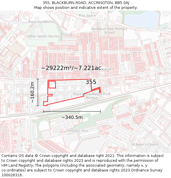 355, BLACKBURN ROAD, ACCRINGTON, BB5 0AJ: Plot and title map