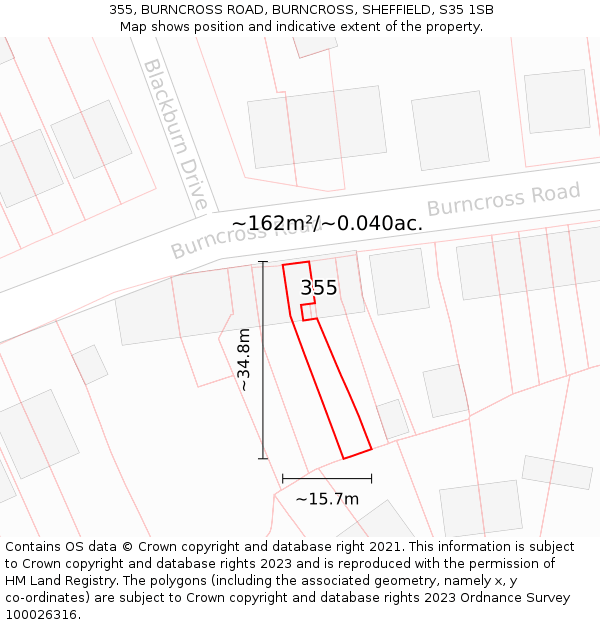 355, BURNCROSS ROAD, BURNCROSS, SHEFFIELD, S35 1SB: Plot and title map