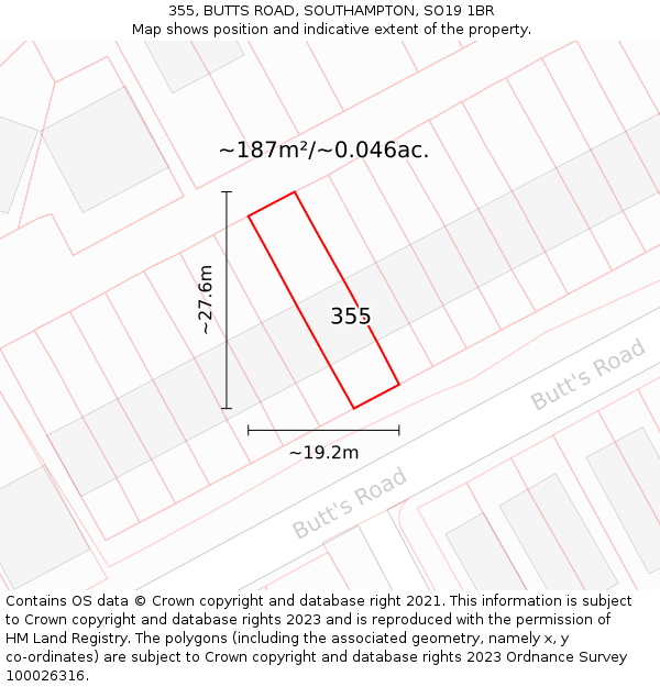 355, BUTTS ROAD, SOUTHAMPTON, SO19 1BR: Plot and title map