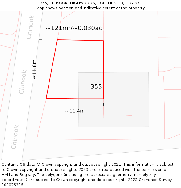 355, CHINOOK, HIGHWOODS, COLCHESTER, CO4 9XT: Plot and title map