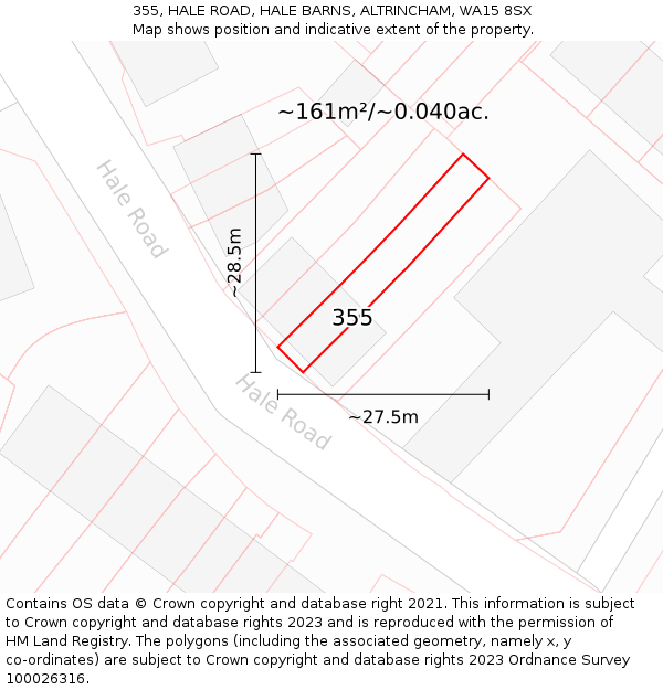 355, HALE ROAD, HALE BARNS, ALTRINCHAM, WA15 8SX: Plot and title map