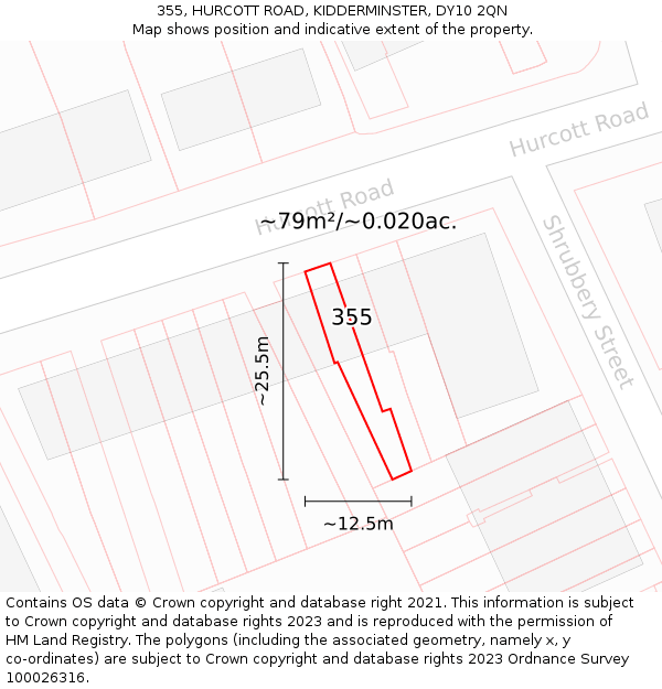 355, HURCOTT ROAD, KIDDERMINSTER, DY10 2QN: Plot and title map