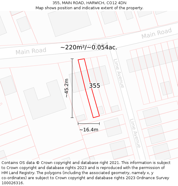 355, MAIN ROAD, HARWICH, CO12 4DN: Plot and title map