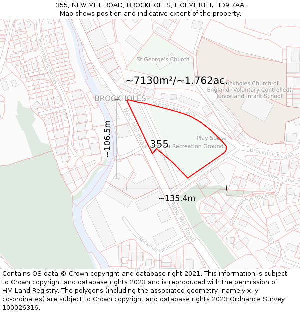 355, NEW MILL ROAD, BROCKHOLES, HOLMFIRTH, HD9 7AA: Plot and title map