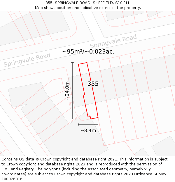 355, SPRINGVALE ROAD, SHEFFIELD, S10 1LL: Plot and title map