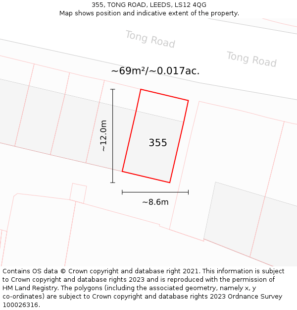 355, TONG ROAD, LEEDS, LS12 4QG: Plot and title map