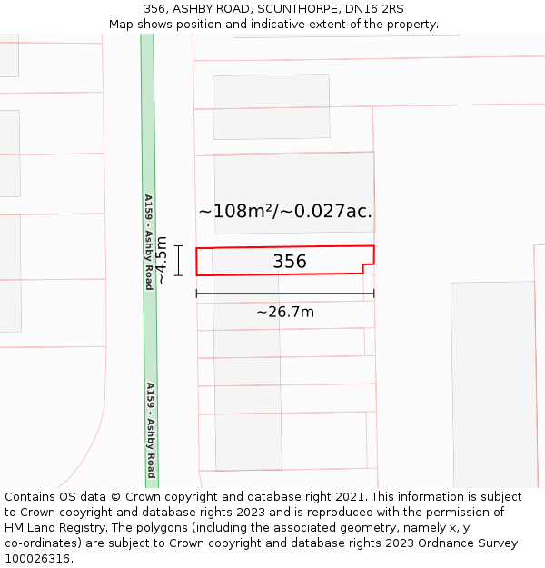 356, ASHBY ROAD, SCUNTHORPE, DN16 2RS: Plot and title map