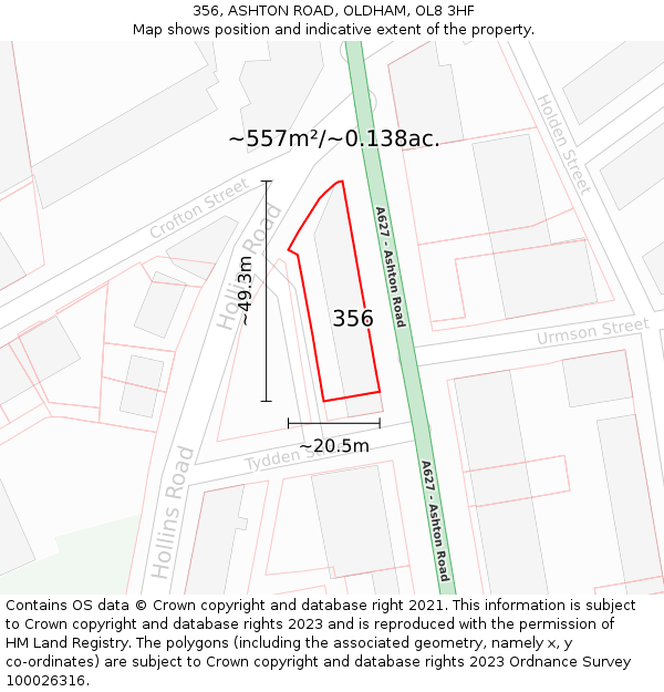 356, ASHTON ROAD, OLDHAM, OL8 3HF: Plot and title map
