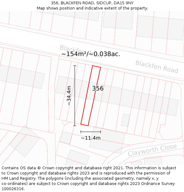 356, BLACKFEN ROAD, SIDCUP, DA15 9NY: Plot and title map