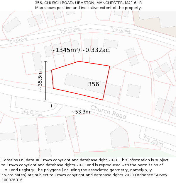 356, CHURCH ROAD, URMSTON, MANCHESTER, M41 6HR: Plot and title map