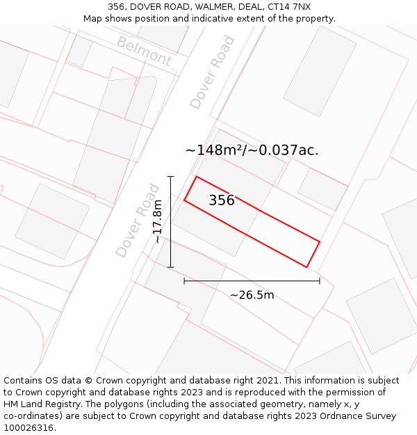 356, DOVER ROAD, WALMER, DEAL, CT14 7NX: Plot and title map